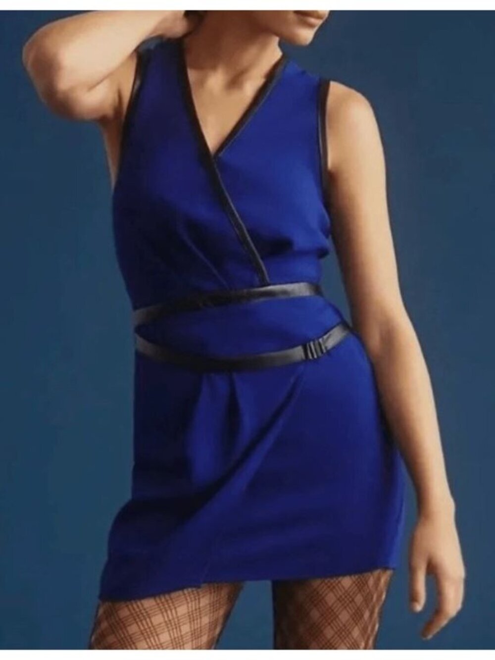 Anthropologie Maeve Dress Royal Blue Faux Leather Trim Date Night Size 6 NWT